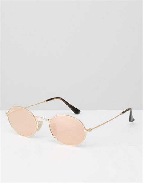 ray ban oval flat lens sunglasses with pink flash lens